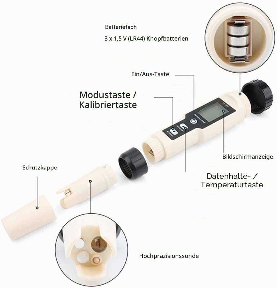 YY-400 4-in-1 PH/ORP/H2 &amp; TEM Messgerät, digitaler Dydrogen-Ionenkonzentrationstest