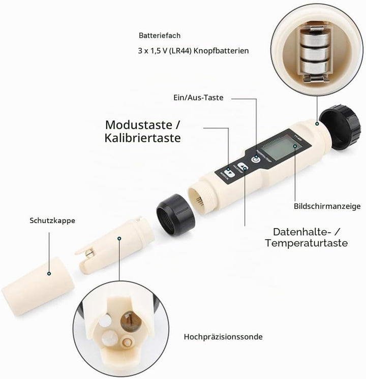 YY-400 4-in-1 PH/ORP/H2 &amp; TEM Messgerät, digitaler Dydrogen-Ionenkonzentrationstest