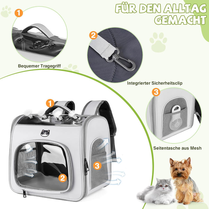 ALLSOPETS Katzenrucksack Faltbar Haustierrucksack mit Frontöffnung und Atmungsaktives Netzfenster Hu