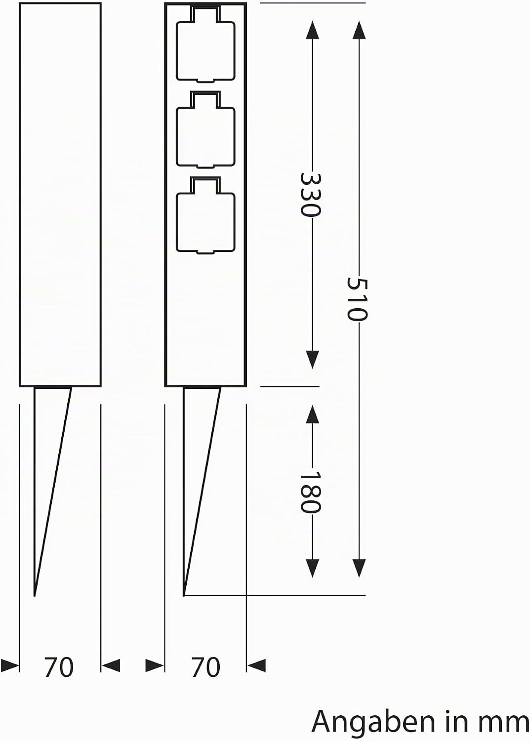 ledscom.de Garten-Steckdosen-Säule POMI mit Erdspiess für aussen, IP44, 3-Fach, Edelstahl, eckig, 33