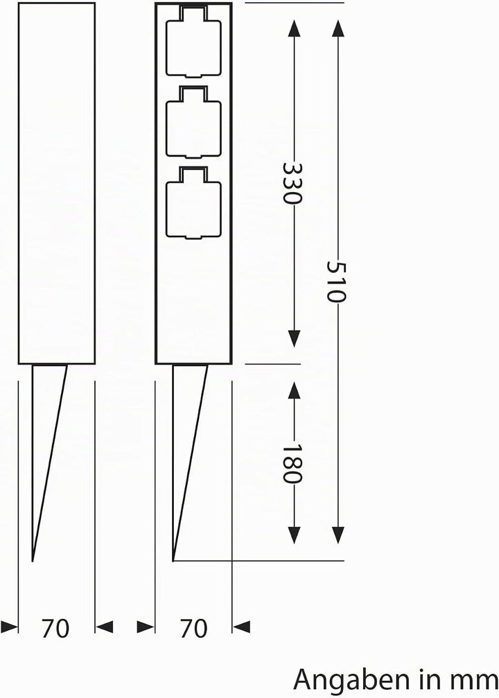 ledscom.de Garten-Steckdosen-Säule POMI mit Erdspiess für aussen, IP44, 3-Fach, Edelstahl, eckig, 33