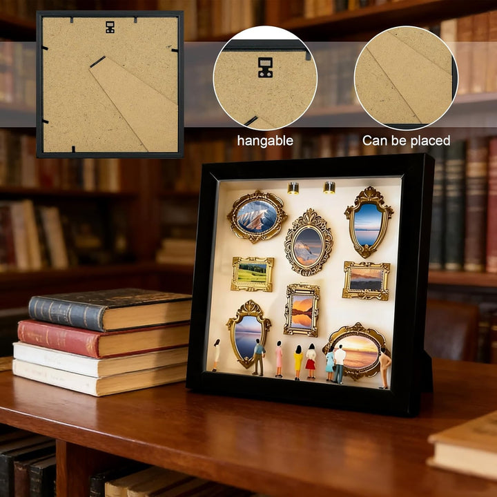 DIY Mini Museum Silhouette Box, Foto Erinnerungsanzeige Set mit 8 Mini Goldene Rahmen & 8 Zufällig F