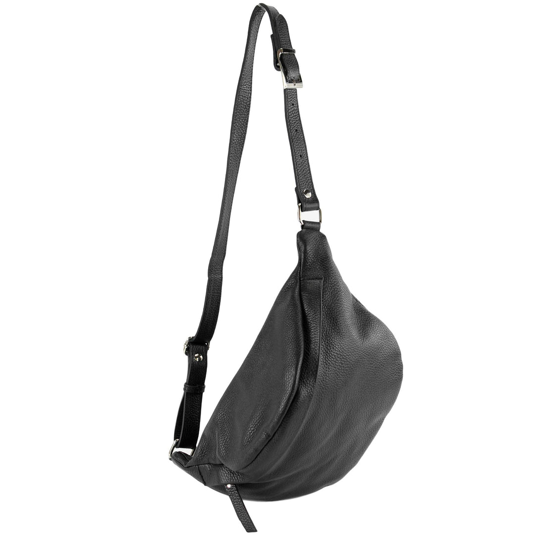 modamoda de - T77 - ital. Hüfttasche Bauchtasche Brusttasche Large aus weichem Leder, Farbe:Schwarz,