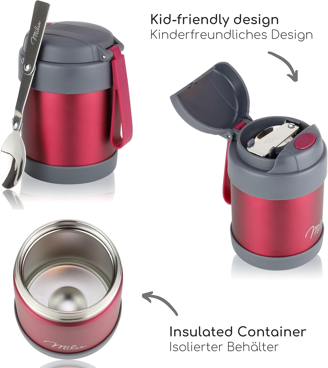 Milu® Thermobehälter für Essen 300ml, Edelstahl Warmhaltebehälter mit Löffel, Thermobecher 100% Ausl