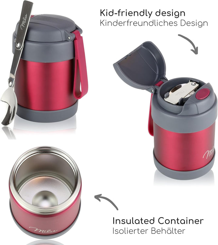 Milu® Thermobehälter für Essen 300ml, Edelstahl Warmhaltebehälter mit Löffel, Thermobecher 100% Ausl