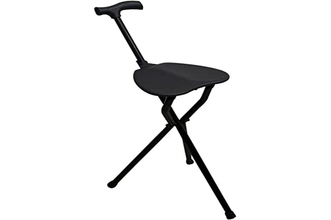 Gehstock mit Sitz, 3 Beine, belastbar bis 100 kg, robustes und leichtes Aluminium, Derby-Griff