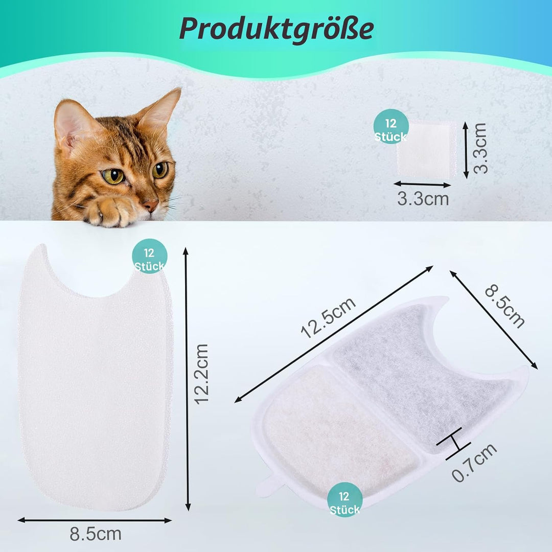 12 Stück Katzenbrunnen Filter, 12 Filter für Katzenbrunnen und 24 Schaumstofffilter mit Aktivkohle N