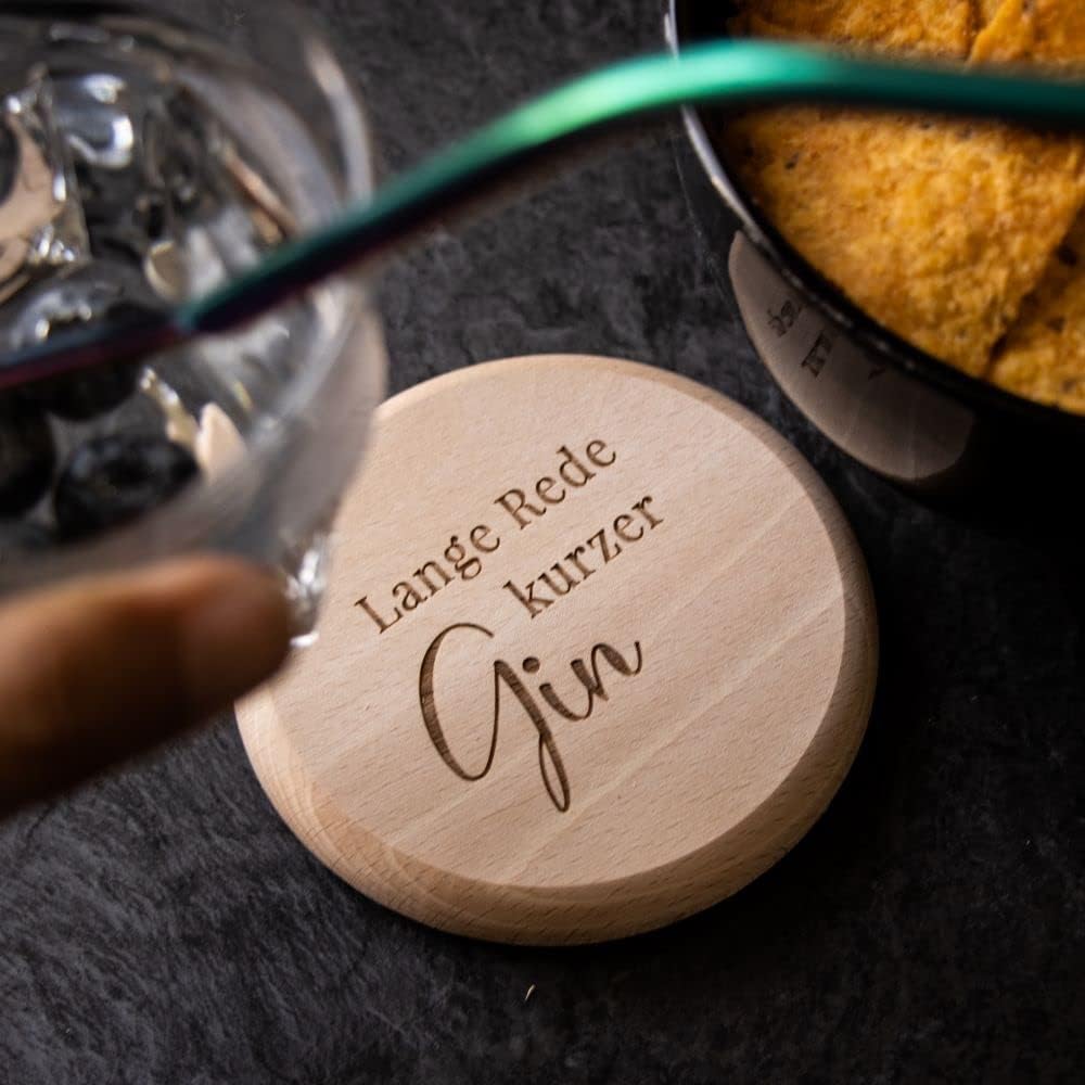 Spruchreif · Bierdeckel mit Gin-Sprüchen aus hochwertigem Buchenholz · 2in1 Untersetzer und Deckel ·