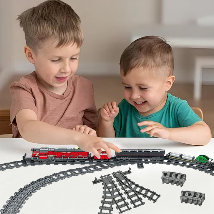 RANJIMA Bausteine Zug Schienen Set,40 Stück City Zug Schienen Set,Eisenbahn Schienen Zubehör für Tra