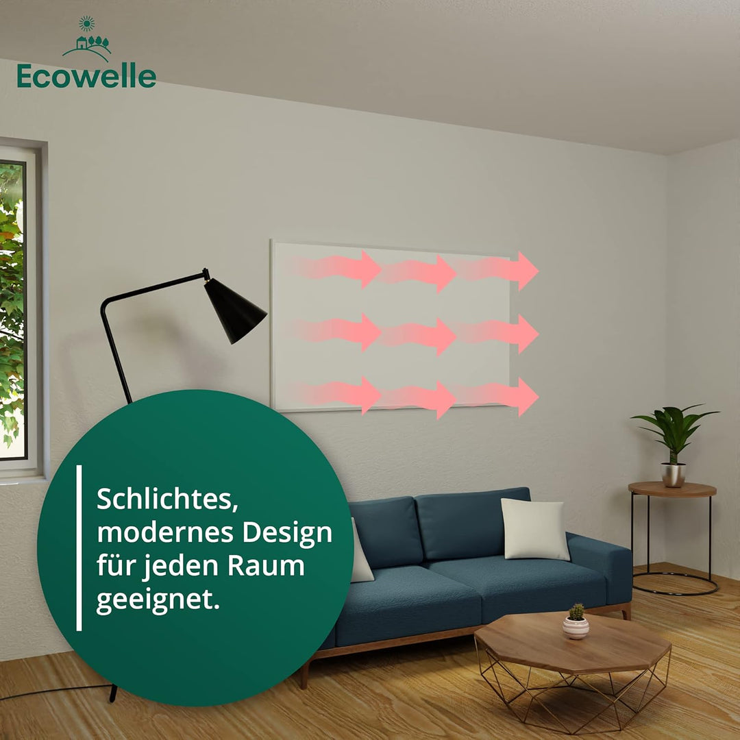 Ecowelle Infrarotheizung Classic Weiss 1200 Watt + 10 Jahre Garantie + Made in Germany + Doppelter Ü