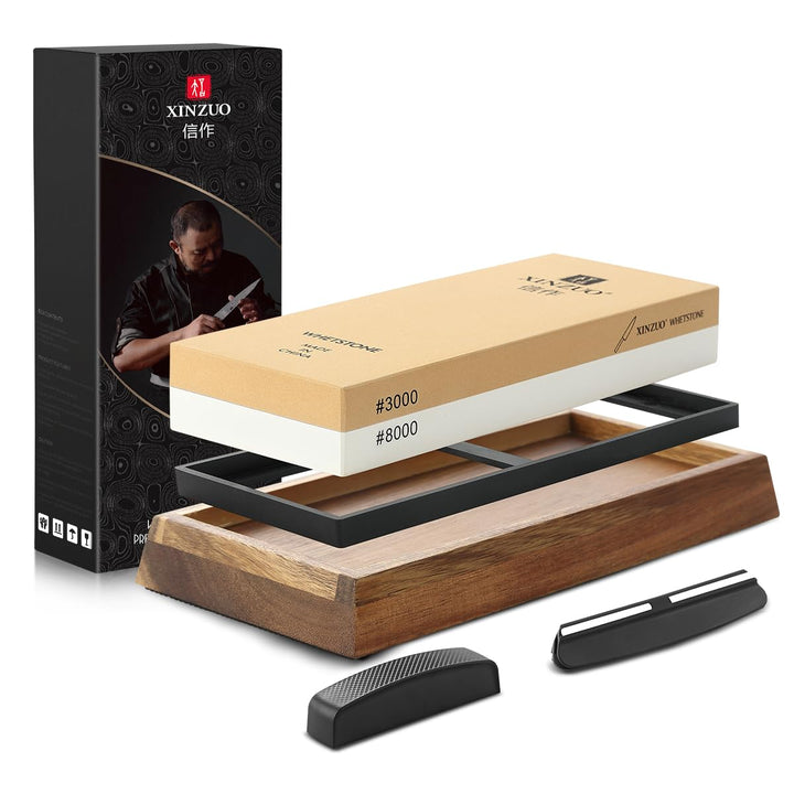 XINZUO 3000/8000-Körnung Wetzstein, Schleifstein Beidseitig Profi Whetstone Set, Messerschärfer 2-in