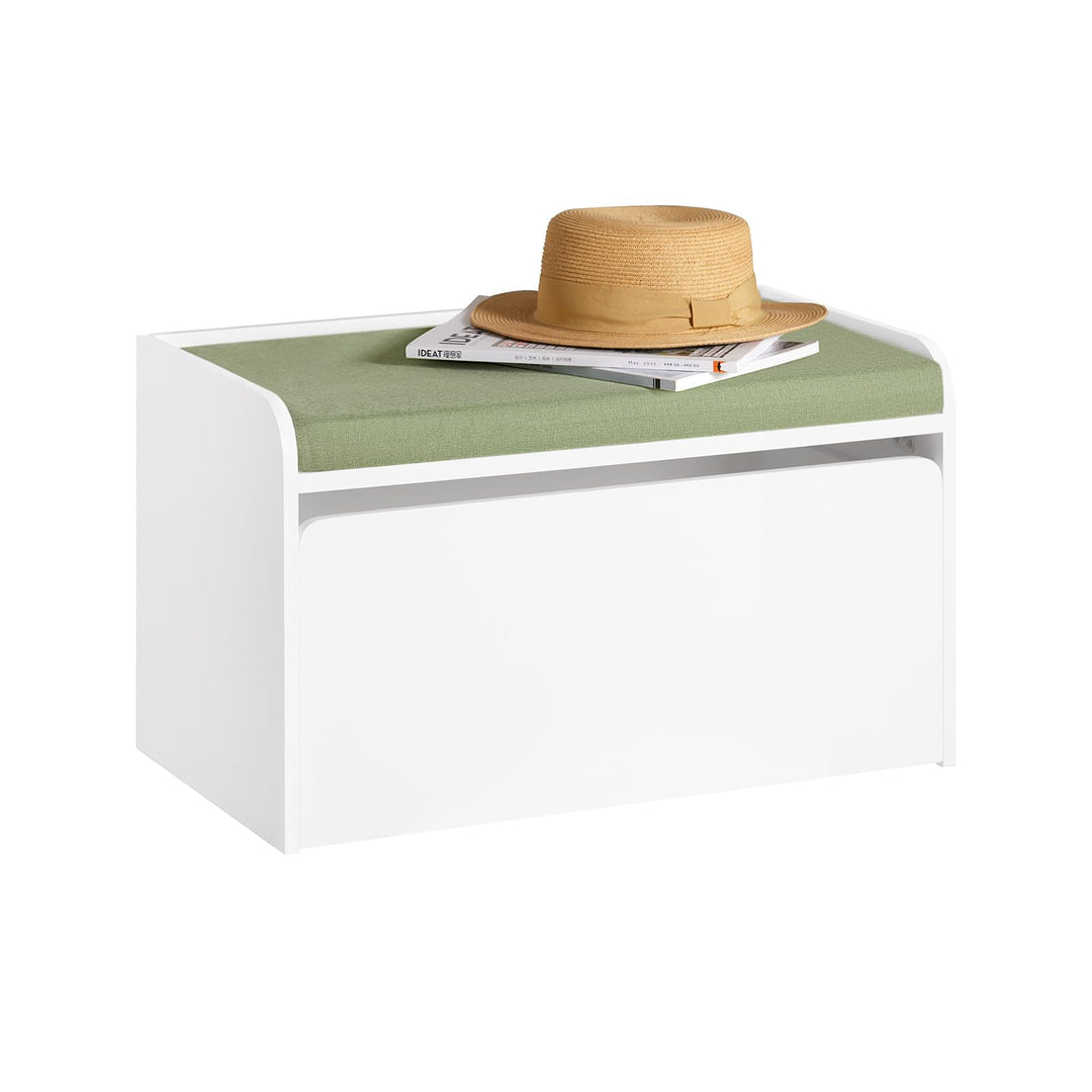 SoBuy KMB80-W Kinder Spielzeugtruhe Spielzeugkiste Aufbewahrungsbox Schuhbank mit Sitzkissen Sitzban