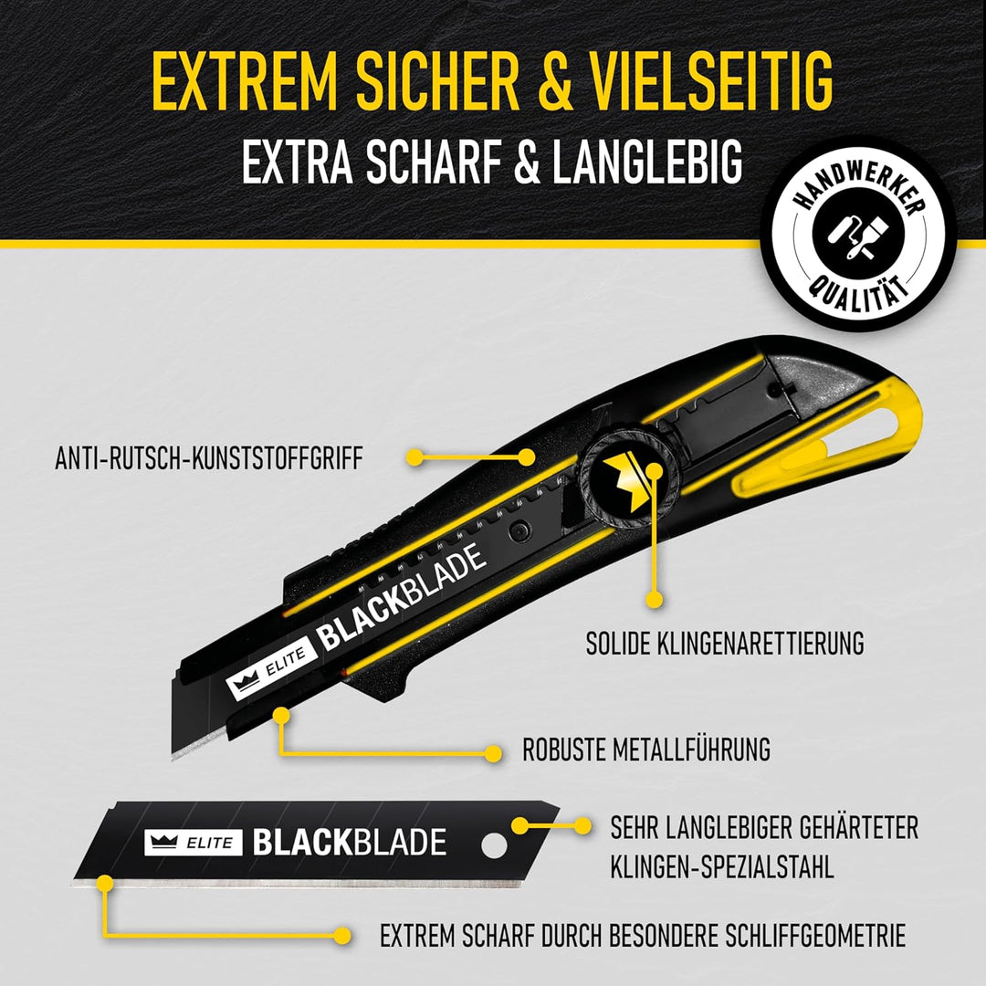 3x ELITE TWISTLOCK Universalmesser-Set inkl. 13x BLACKBLADE-Ersatzklingen – Vielseitiges Teppichmess