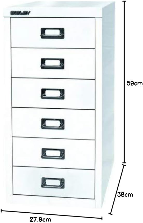 BISLEY MultiDrawer, 29er Serie, DIN A4, 6 Schubladen, Metall, 696 Verkehrsweiss, 38 x 27.9 x 59 cm