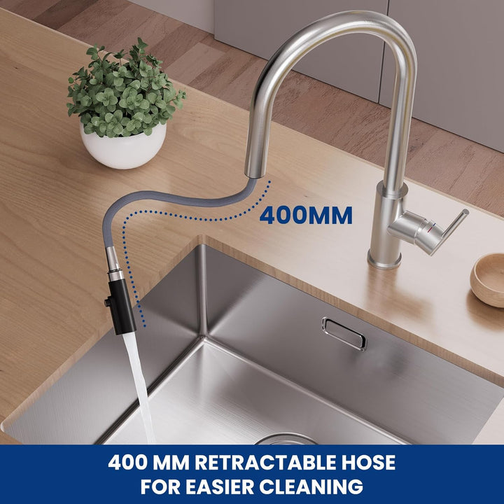 CECIPA Wasserhahn Küche Ausziehbar, Hochdruck Küchenarmatur mit Kehrspray Wasserstrahlarten, Küche M
