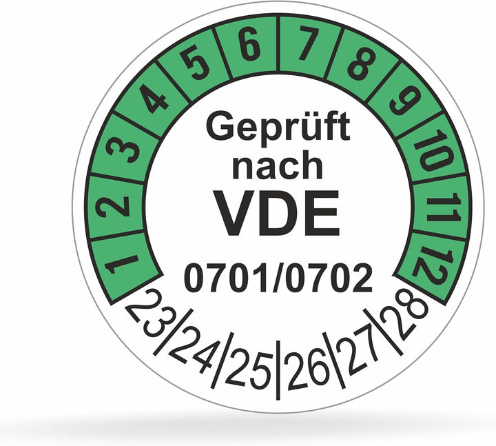 Fluxxx 1120 Stk Prüfplaketten "Geprüft nach VDE", 20 mm Ø, Prüfetiketten nach DGUV V3, 2023-2028, se
