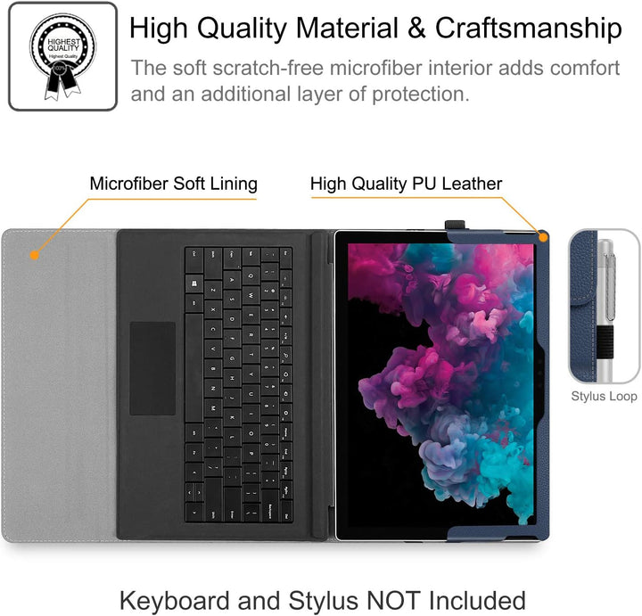 Fintie Hülle für Microsoft Surface Pro 7+ / 7/6 / 5/4 / 3 - Multi-Sichtwinkel Kunstleder Tasche Schu