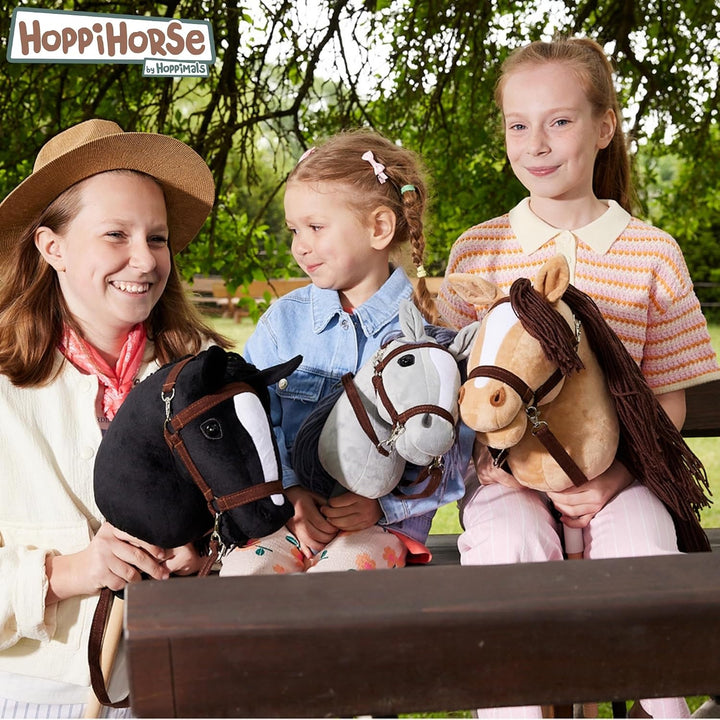 HOPPIHORSE Steckenpferd mit Trense - A4 - Hobby Horse mit Zügeln, Schultergurt, Schweif - hochwertig