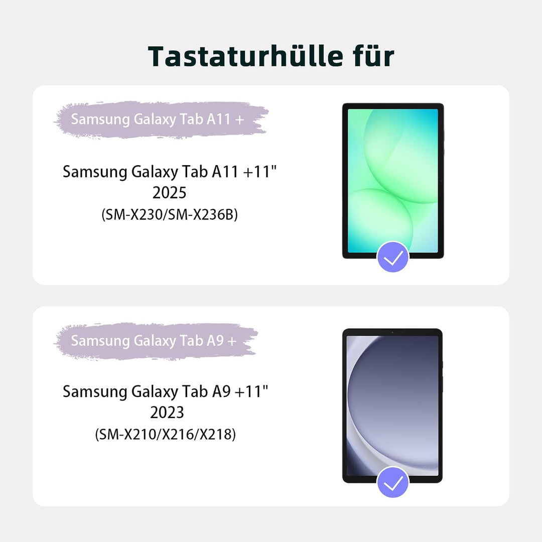 BQSS Hülle für Samsung A11+ 11" 2025/A9+ 11" 2023, QWERTZ | Bluetooth-Tastatur mit Auto-Schlaf-/Wach