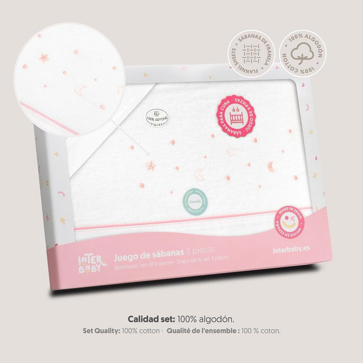 Interbaby Bettwäsche-Set für Kinderbett, 60 x 120 cm, 100% Baumwolle, warm, weich, inklusive Spannbe