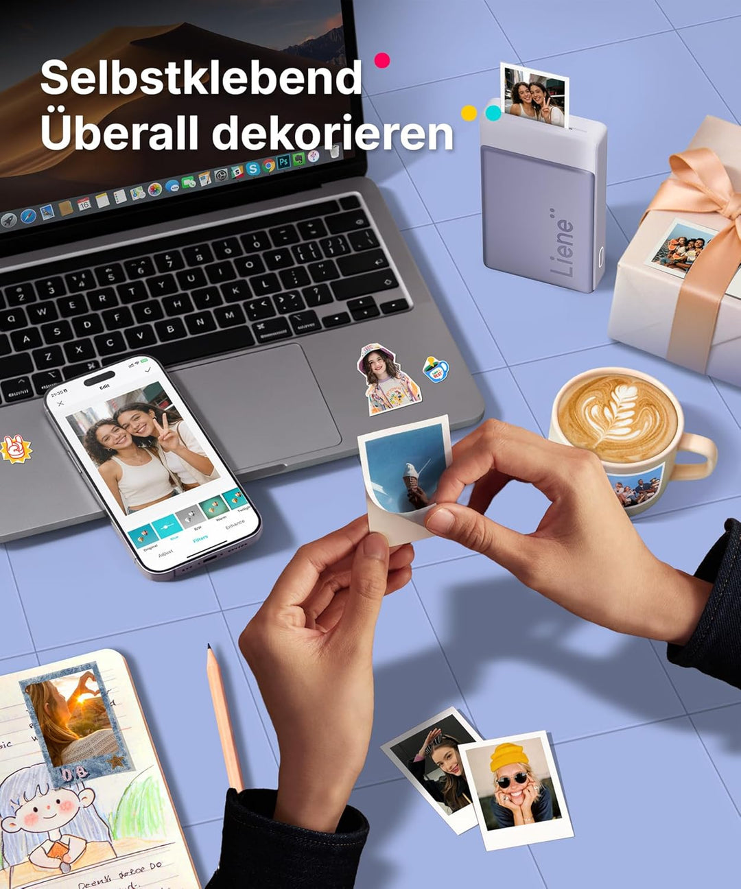 Liene Pearl N200 Pro Tragbarer Mini Fotodrucker mit Farbsublimation – Inkl. 50 selbstklebende Fotos