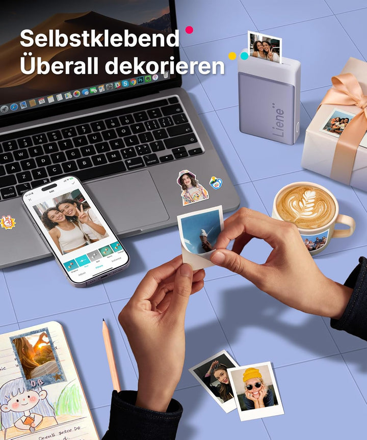 Liene Pearl N200 Pro Tragbarer Mini Fotodrucker mit Farbsublimation – Inkl. 50 selbstklebende Fotos