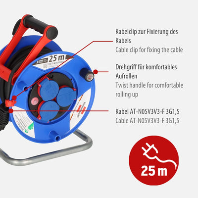Brennenstuhl Garant IP44 Kabeltrommel (25m, Spezialkunststoff, kurzfristiger Einsatz im Aussenbereic