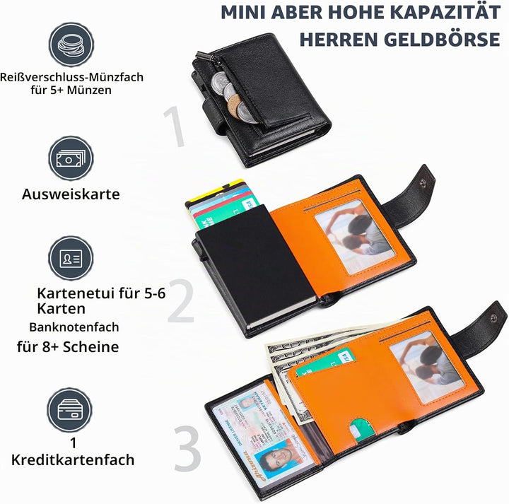 SENDEFN Kartenetui mit Münzfach | Geldbörse Herren RFID Schutz | Geldbeutel aus echtem Leder | Mini
