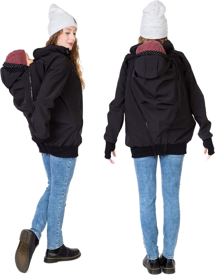 Viva la Mama 4in1 Tragejacke für Tragen auf dem Rücken oder der Brust, Softshell, Umstandsjacke + Kä