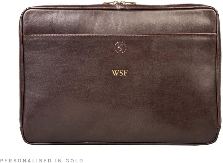 Maxwell Scott Handgefertigte Leder 17'' Laptophülle Davoli in Dunkelbraun, Dunkelbraun