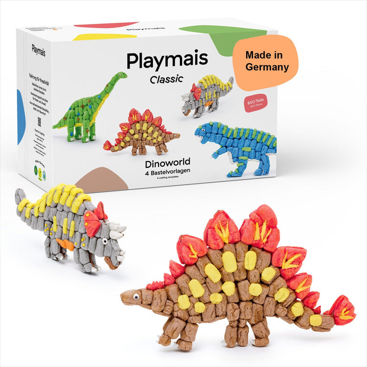 Playmais Classic Dinoworld | 800 Teile | Bastelset | natürliches Spielzeug | inkl. Schwämmchen, Bast