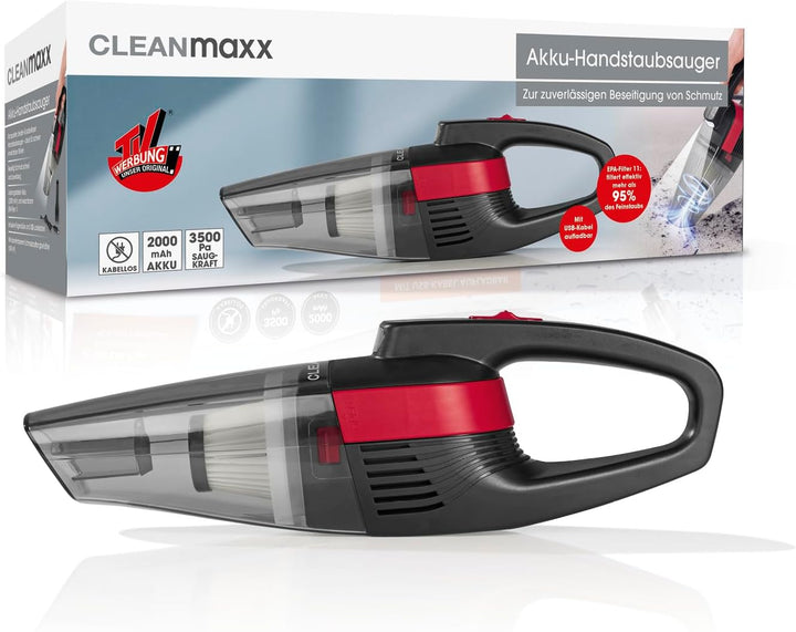 CLEANmaxx Akku-Handstaubsauger | Kabelloser Staubsauger für den Innenraum | Ideal für die Auto-Reini