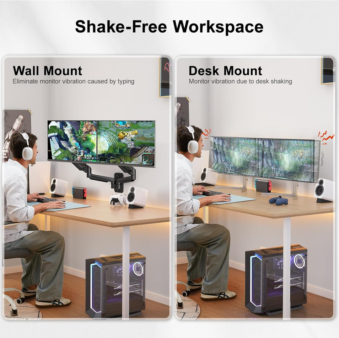 HUANUO Monitor Wandhalterung 2 Monitore, für 17-32 Zoll Bildschirme, Wandhalterung Monitor mit Gasfe