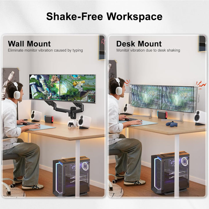 HUANUO Monitor Wandhalterung 2 Monitore, für 17-32 Zoll Bildschirme, Wandhalterung Monitor mit Gasfe