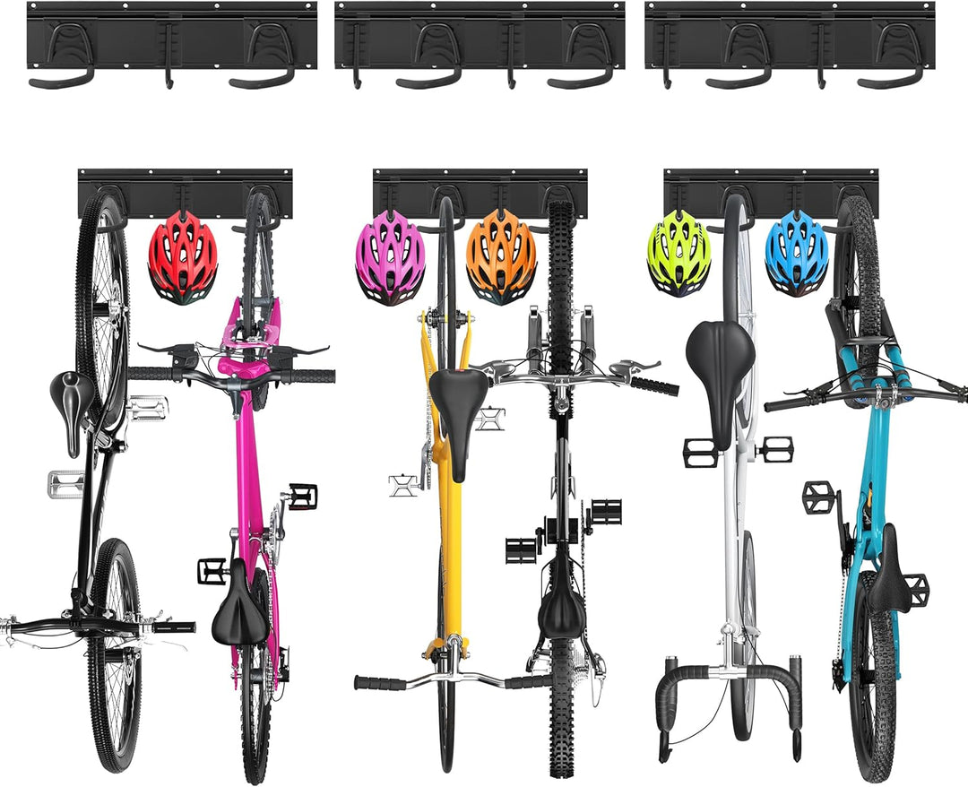 Sinoer Fahrradwandträger,Wandhalterung für 6 Fahrräder + 5 Helme, Werkzeugaufbewahrungshaken einstel