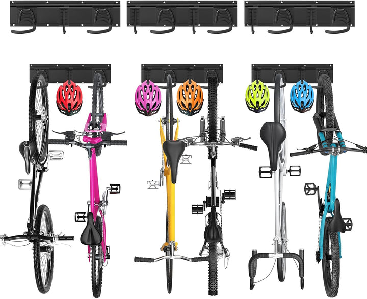 Sinoer Fahrradwandträger,Wandhalterung für 6 Fahrräder + 5 Helme, Werkzeugaufbewahrungshaken einstel