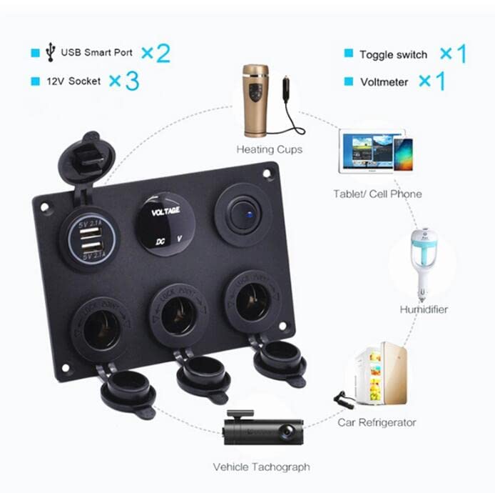 Riloer 3-Gang-Kombinationsschalter, 12V / 24V ABS Marine Boat Car Ein-Aus-Wippschalter mit zwei USB-