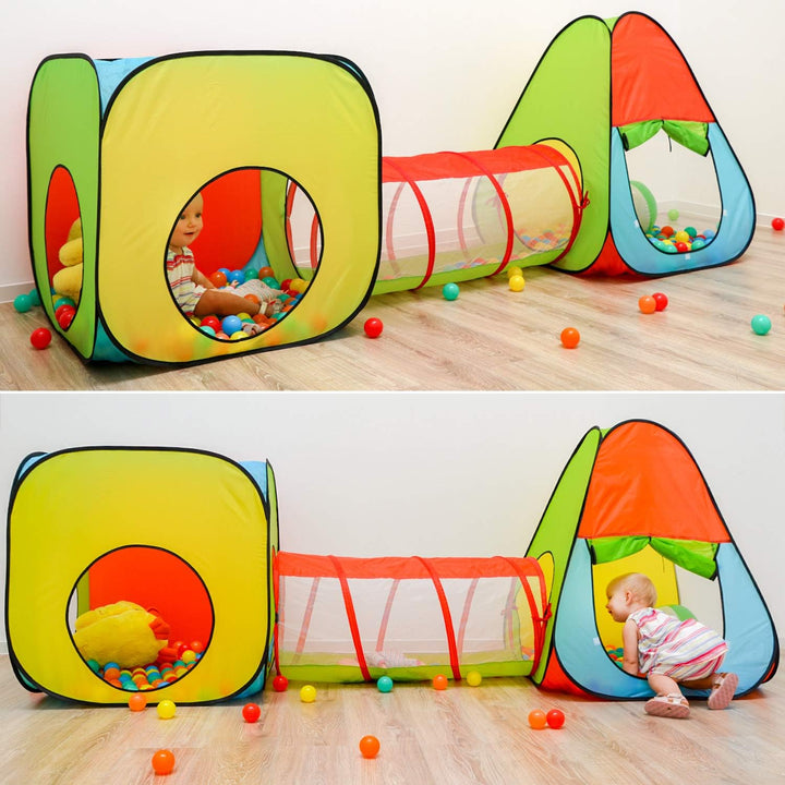 LittleTom Bällebad mit Tunnel - 200 Bälle - 260x90x100 Bällebad Kinder Spielzelt Tunnel - Bällebad B