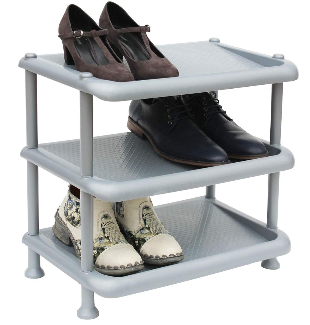 DanDiBo Schuhregal Kunststoff 93900 Stapelbar Schuhablage Offen Schuhständer mit 3 Ebenen Grau Schuh