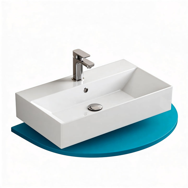 Aqua Bagno | Eckiges Design Handwaschbecken, hochwertige Keramik, modern & stilvoll durch dünnen Ran