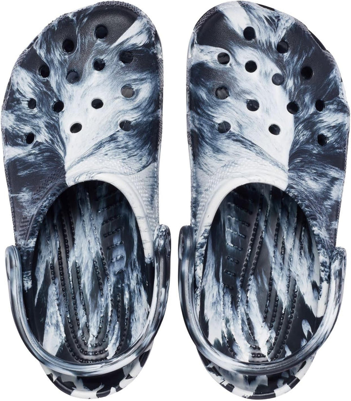 Crocs Unisex Classic Marbled Clogs 36/37 EU White Black, 36/37 EU White Black
