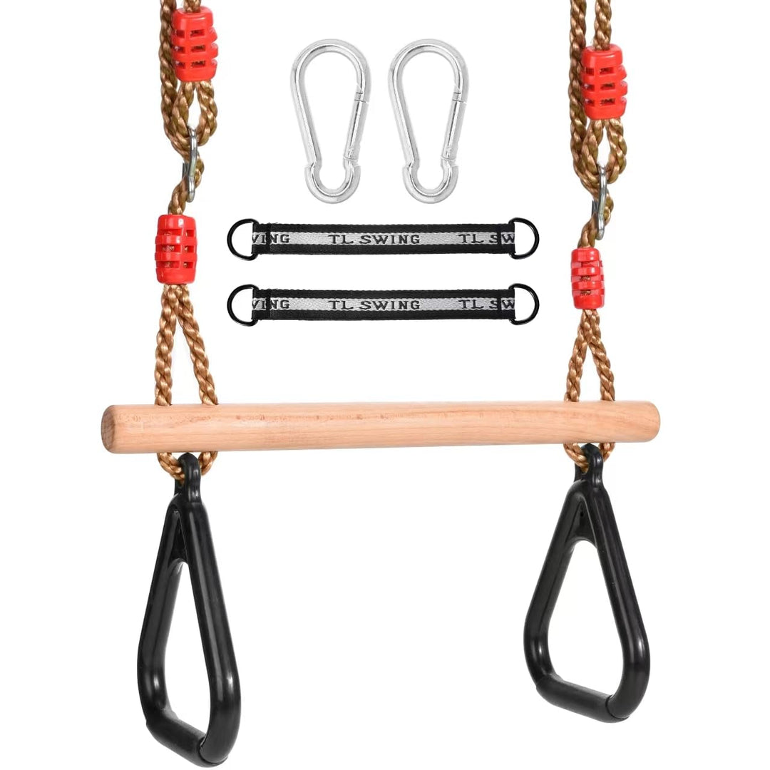 Multifunktions Kinderholz Trapeze Schaukel mit Kunststoffringen Turnringe Ringe zum Aufhängen belast