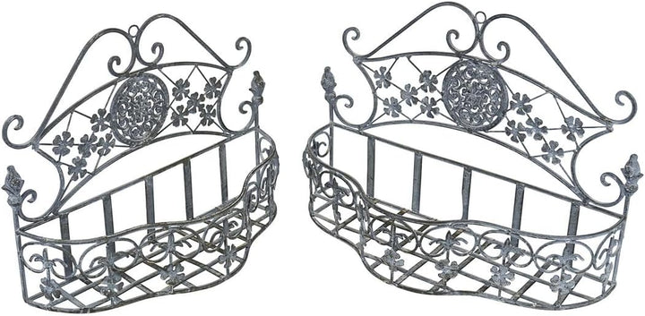 Wandregal Metallregal Blumenregal in grau 2er Set im antiken Stil (11139)