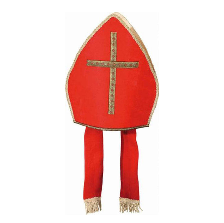Mütze: Bischofsmütze, rot mit goldenem Kreuz