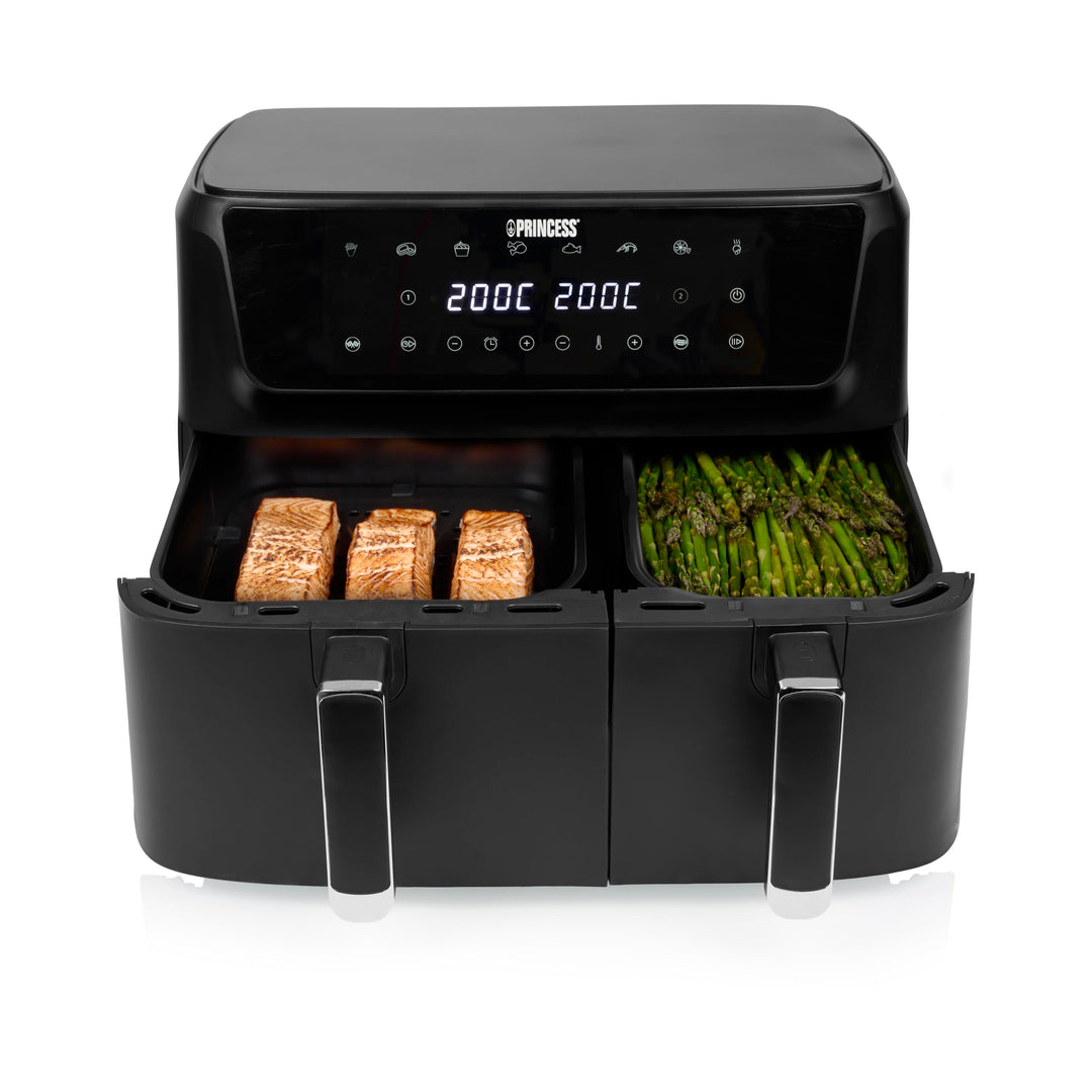 Princess Doppelkorb Heissluftfritteuse mit Digitaldisplay, 11 L Gesamtvolumen, 2 Körbe (6,5 L & 4,5