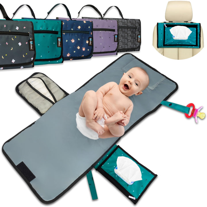BUBENHERZ Windeltasche Für Baby & Kleinkind mit XL Wickelunterlage für unterwegs - Anti-Rutsch-Feuch