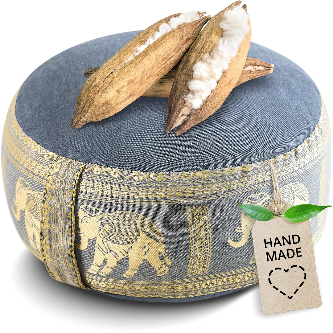 livasia Meditationskissen Thaiseide - Ø 32x20cm - Yogakissen klein mit Kapok, Pouf, Bodenkissen Yoga