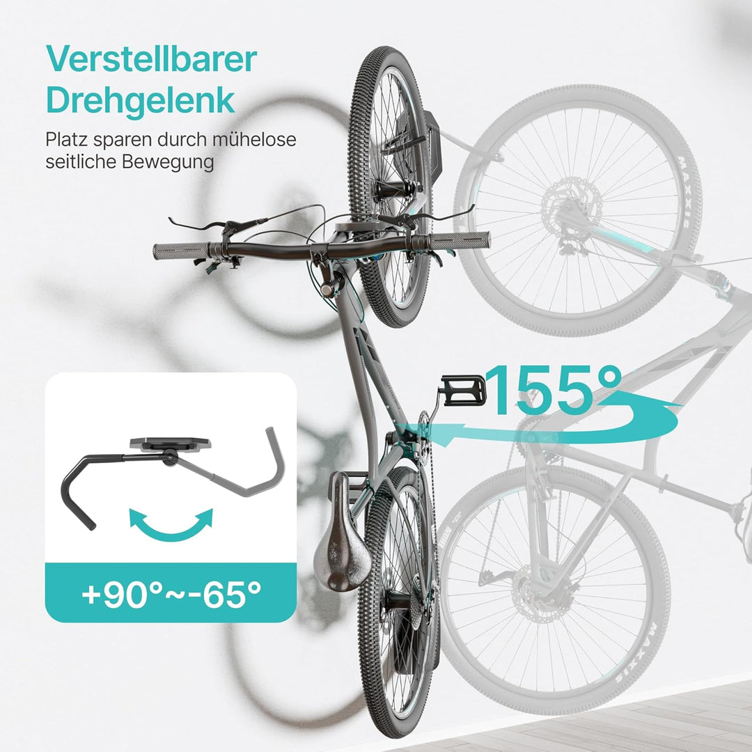 PEGZONE Schwenkbare Fahrrad Wandhalterung, Fahrradhalterung Wand ohne schweres Heben, platzsparender