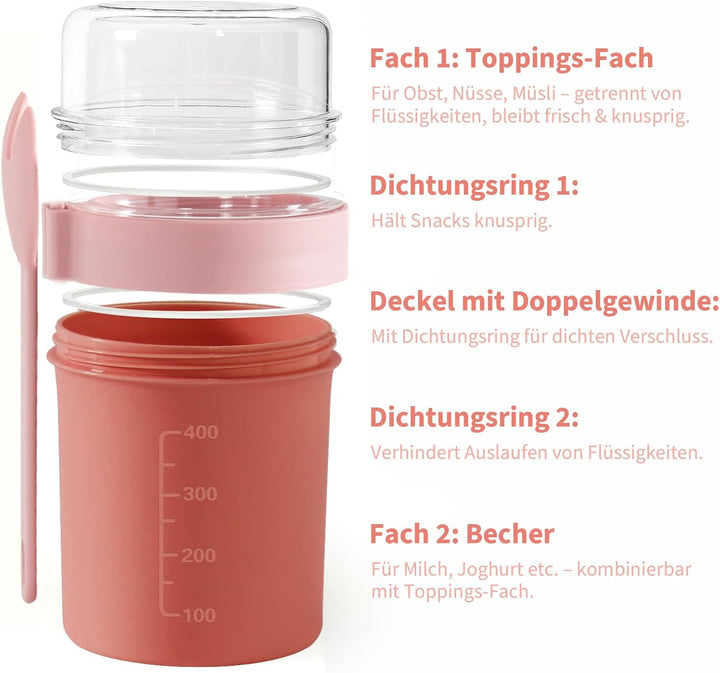 Müslibecher to Go, Joghurtbecher to Go, Müsli to Go Becher (560ML+220ML), Joghurt to Go Becher mit l