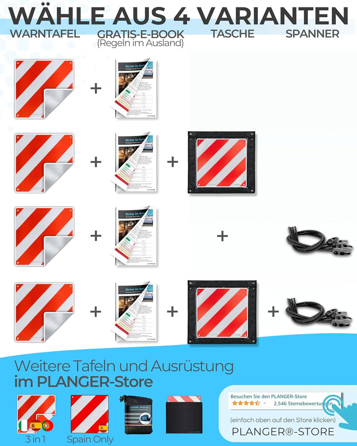PLANGER® - Warntafel Italien (50 x 50 cm) + Spanner - Reflektierendes Warnschild rot weiss für Heckt